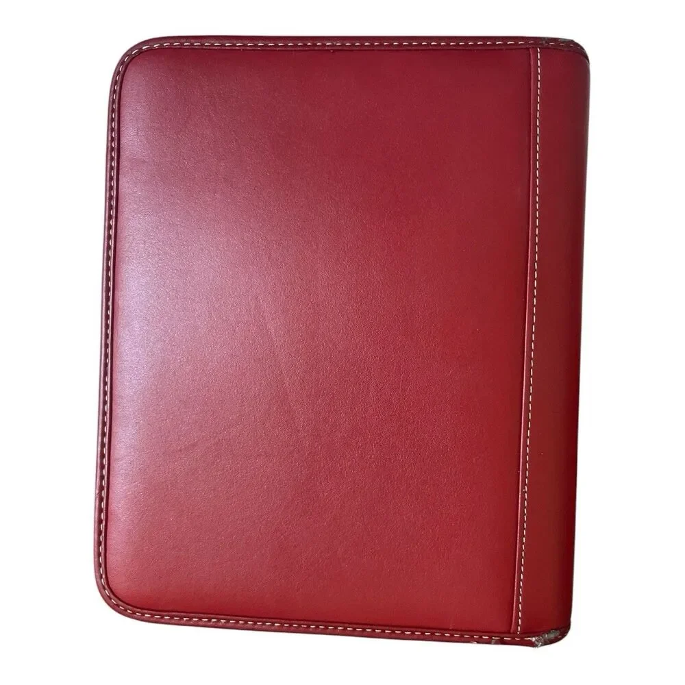 Franklin Covey Red Medium Zip Around 7 Ring Planner Binder Organizer 10x8